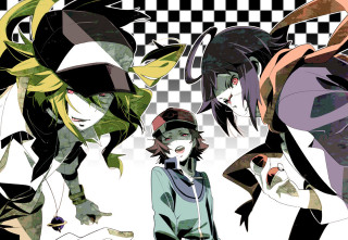 Anime characters checkered background black - graffiti art free wallpaper