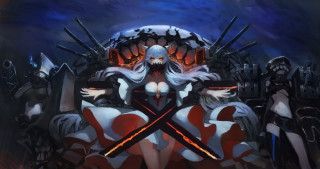 Woman swords demon back artwork - her hand and a demon free wallpaper