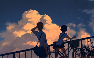Two people bike looking sky - above them free wallpaper