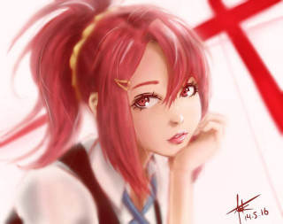 Girl red hair cross serious - her shoulder free wallpaper