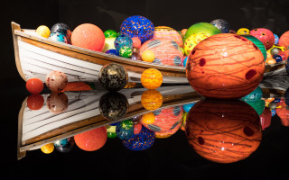 Boat balls reflection water side - planet free wallpaper