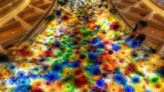 Large colorful umbrella flowers building - a ceiling free wallpaper