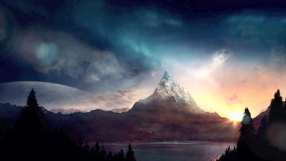 Mountain lake trees foreground sky 2 - the foreground and a sky free wallpaper