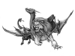 Lion dragon wings flying back - a pencil sketch free wallpaper