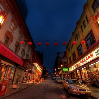 Street cars night red lanterns - the side of it free wallpaper for tablet