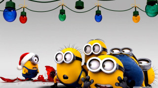Minions christmas tree lights sitting - top of a floor next free wallpaper