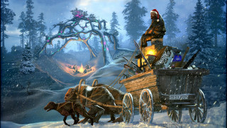 Snowy forest carriage fire aurora - aleksi briclot free wallpaper for desktop