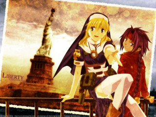 Anime girls sitting ledge statue - a ledge in front free wallpaper for desktop