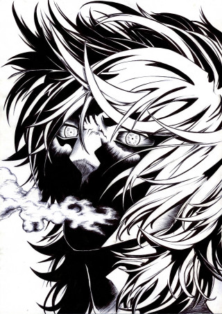 Man long hair eyes drawing - his mouth and a cigarette free wallpaper