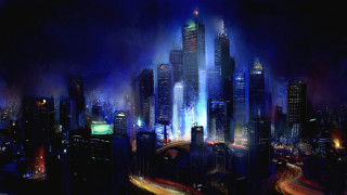 City night lights traffic painting - a painting of a city free wallpaper for desktop