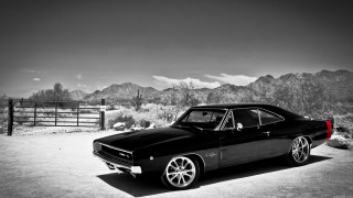 Black white car desert mountains 2 - in the foreground free wallpaper for desktop