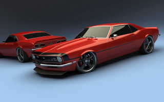Red car black stripe hood - free 3d render wallpaper