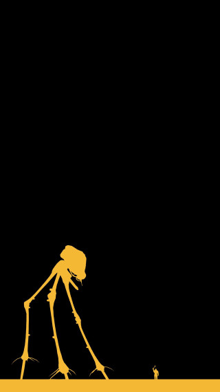 Yellow black poster man walking - free minimalism wallpaper for mobile