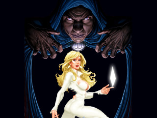 Woman white suit holding candle - comic cover art free wallpaper