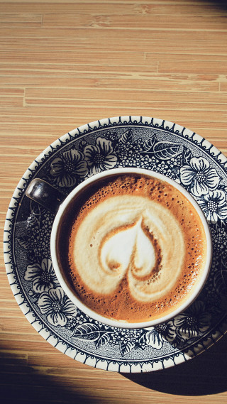 Coffee swirled cup saucer wooden - a wooden table free wallpaper for mobile