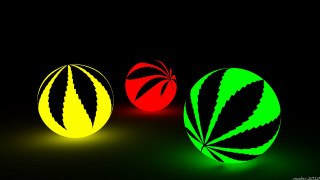 Three colored balls black background - volumetric free wallpaper