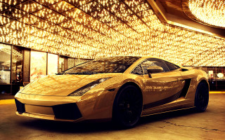 Gold sports car garage ceiling - luxury free wallpaper