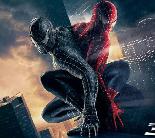 Spiderman ledge rain city skyline - vfx free wallpaper for tablet