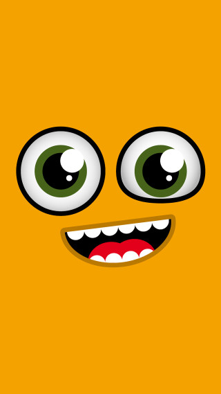 Yellow background big eyes grin - a black nose free wallpaper for mobile