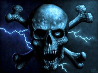 Skull crossbone bones lightning background - death free wallpaper for desktop