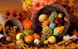 Basket fruit vegetables autumn leaves - arcimboldo free wallpaper