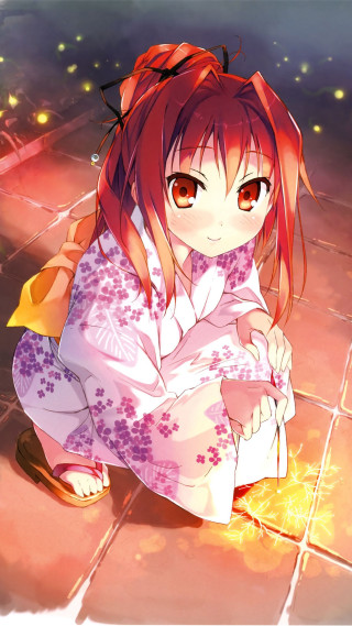 Girl kimono tile floor fire - her other hand free wallpaper for mobile