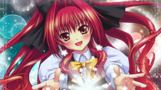 Redhair girl bowtie lightbulb starry - a light bulb free wallpaper