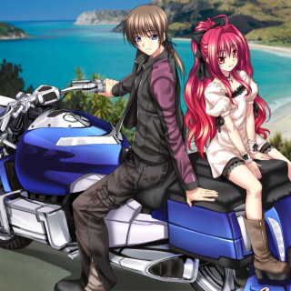 Man woman motorcycle ocean beach - a man and a woman free wallpaper for tablet