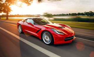 Red sports car lake trees 2 - the car free wallpaper