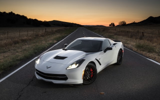 White sports car sunset countryside - the side of the road free wallpaper