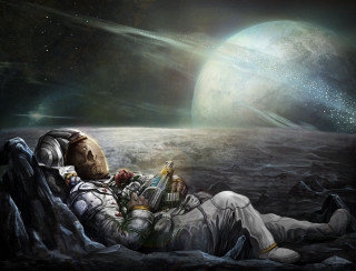 Man lying giant planet moon - alan bean free wallpaper