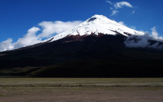 Snowcapped mountain field blue sky - peak in the distance free wallpaper