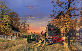 Farm scene red truck sunset - brothers hildebrandt free wallpaper for desktop