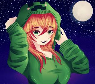 Girl green sweater hat anime - pixel art free wallpaper for tablet