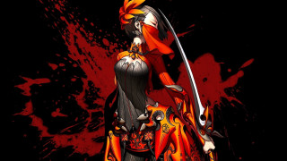 Woman black dress sword red 2 - splatter free wallpaper