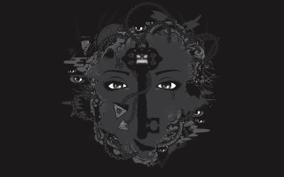 Woman multiple eyes black background - dan hillier free wallpaper
