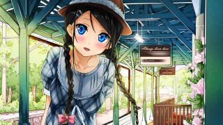 Woman hat blue eyes train - a train station free wallpaper