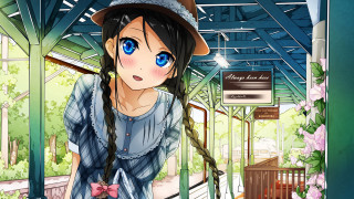 Woman hat blue eyes train 2 - a train station free wallpaper