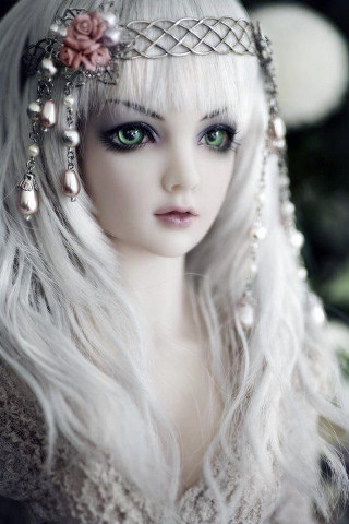Doll long white hair flower - her head and a flower free wallpaper
