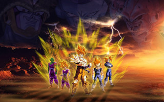 Dragon ball characters lightning sky - a group of dragon ball characters free wallpaper
