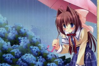Girl holding umbrella rain blue - an umbrella in the rain free wallpaper