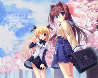 Anime girls luggage cherry blossoms - one girl free wallpaper