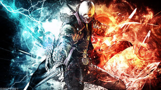 Man sword fire lightning dark - him free wallpaper for desktop
