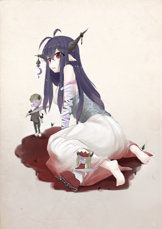 Woman boy knife demon sitting - little free wallpaper for mobile