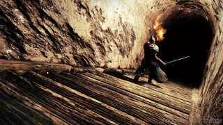 Flaming sword man tunnel embers - dark soul free wallpaper for desktop