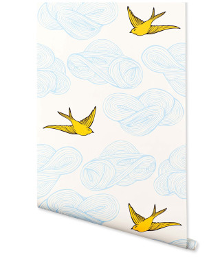 Yellow bird pattern blue background - free minimalism wallpaper for mobile