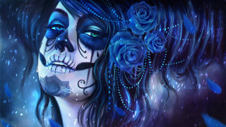 Woman blue makeup roses skeleton - anna dittmann free wallpaper