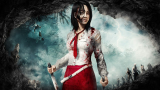 Woman red dress knife bloody - other person free wallpaper for desktop