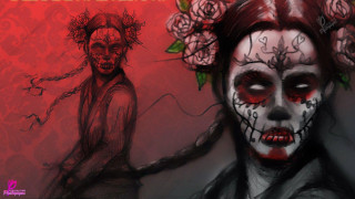 Gothic woman skull makeup flowers - a skull free wallpaper for desktop