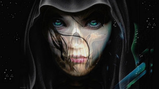 Woman blue eyes hoodie knife - a knife free wallpaper for desktop